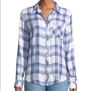 Rails Women’s Size Small Blue Plaid Rayon Long Sleeve Button Up Shirt